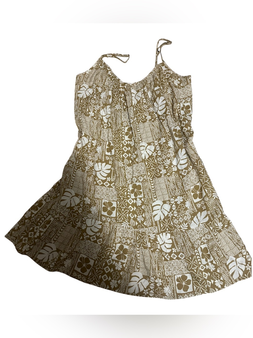 Billabong Olive & White Print Adjustable-Strap Short Sundress